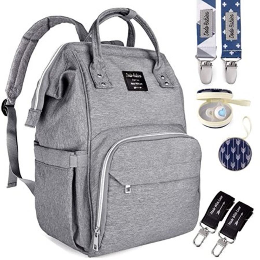 Dodo Diaper Bag Backpack w/ 2 Pacifier Clips, Pacifier Case, Waterproof Bag